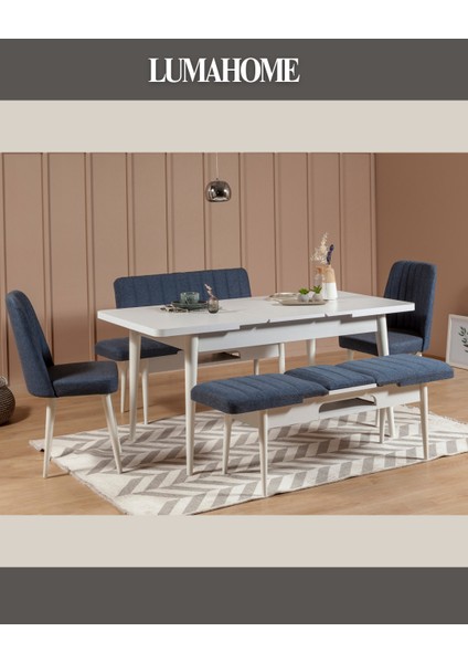 Gordes Extra Beyaz-Lacivert Yemek Masası Takımı