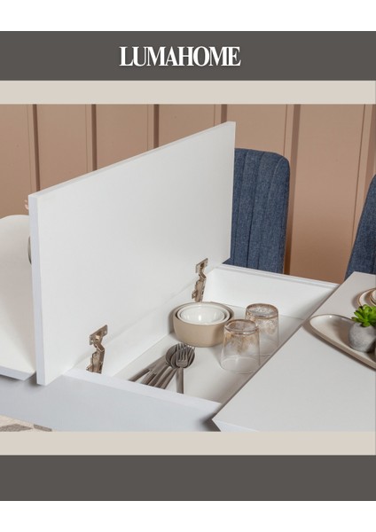 Gordes Extra Beyaz-Lacivert Yemek Masası Takımı