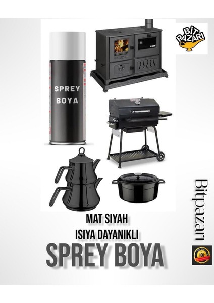 Mat Siyah Isıya Dayanıklı Sprey Boya - Egsoz , Soba , Barbekü , Boru Vs.