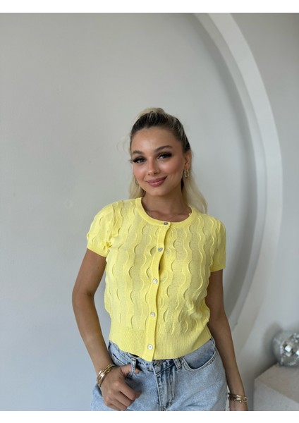 Sarı Kısa Kol Düğmeli Hırka fırsatları
