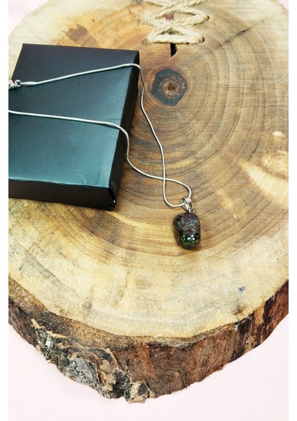 Anyolit Doğal Taşı Zincirli El Yapımı Kolye Uç: 2 cm Zincir: 20 cm Kutulu