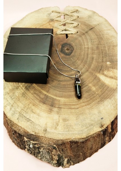 Dumanlı Kuvars Doğal Taşı Zincirli El Yapımı Kolye Uç: 3 cm Zincir: 20 cm Kutulu