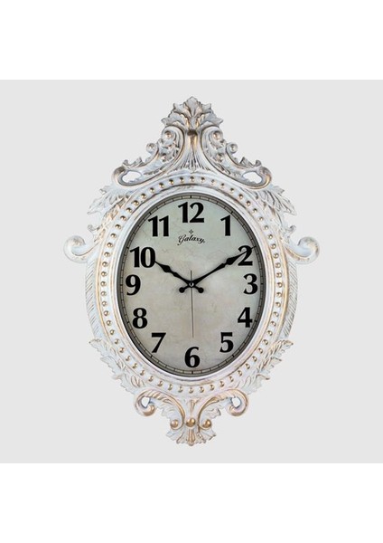 731-BA Duvar Saati Gri Çerçeve ÇAP:73CM x 54CM Vintage Taçlı Eksitme Dekoratif Amerikan Bristol Kadran Akar Saniyeli Mekanizma Akrilik Boya Mineral Cam Saat 731 G