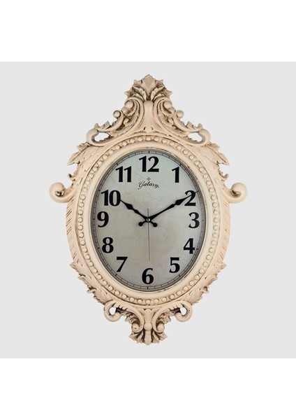 731-CV Duvar Saati Krem Rengi Çerçeve ÇAP:73CM x 54CM Vintage Taçlı Eksitme Dekoratif Amerikan Bristol Kadran Akar Saniyeli Mekanizma Akrilik Boya Mineral Cam Saat 731 Kr