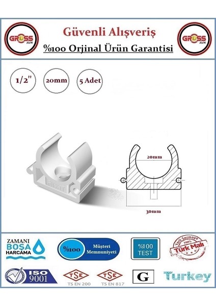 PPRC Tekli Kelepçe - 20mm - 5 Adet
