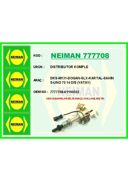 DISTRIBUTOR KOMPLE DOĞAN KARTAL ŞAHIN-M131-DOGAN-SLX-KARTAL-SAHIN S-UNO 70 14 DIS YATAY 7777708 61190502
