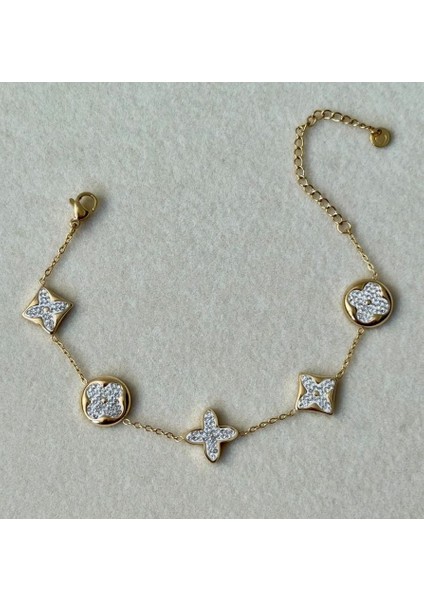 Çelik 14K Kaplama Yonca Desen Bileklik Hediyelik