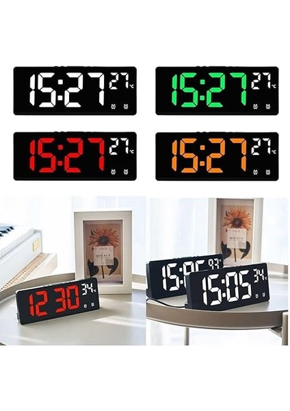 Dijital Dereceli Alarmlı Masa Saati Ses Kontrollü Büyük Ekran Yatak Odası Başucu Saati 7.3" Ekran (Yeşil) fırsatları