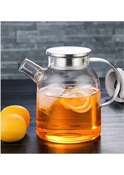 Çelik Kapaklı Borosilikat Uzun Cam Demlik 1800 ml ROYALEKS-CM-2003