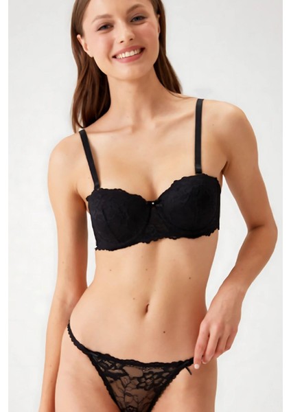 Balenli Straplez Desteksiz Sütyen Takımı Kadın 4562