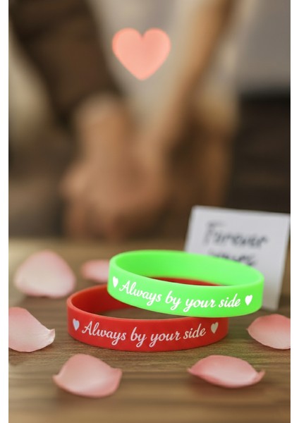Always By Your Side (Her Zaman Yanında) Yazılı Silikon Çift Bilekliği – Sevgiliye Romantik Hediye