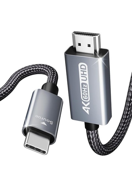 USB C - HDMI 3 Ayaklı Kablo [4K@60Hz, Alüminyum Kabuk, Naylon Örgülü], Thunderbolt 3/4/5 iPhone 15 Pro/max, MacBook Pro/air 2023, iPad Pro, Surface Book 2, Galaxy S23 ve Daha Fazlası ile Uyumlu