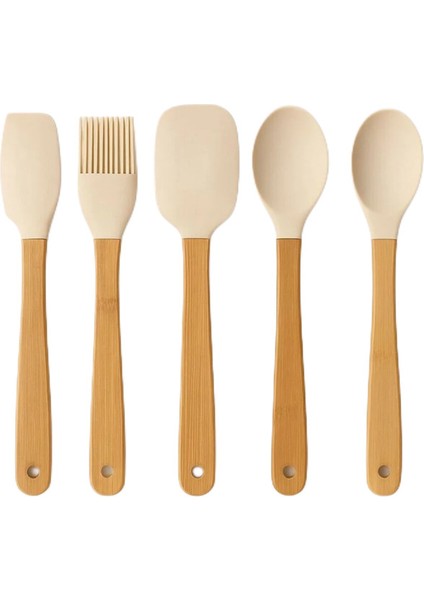 5'li Silikon Bambu Saplı Spatula Seti (Krem) modelleri