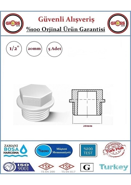 PPRC Kör Tapa - 20mm - 5 Adet