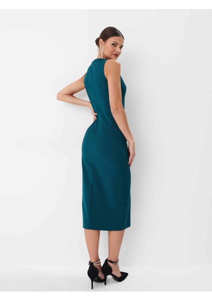 Stenlose Bisiklet Yaka Uzun Boy Sıfır Kol Regular Fit Yeşil Renk Elbise fırsatları