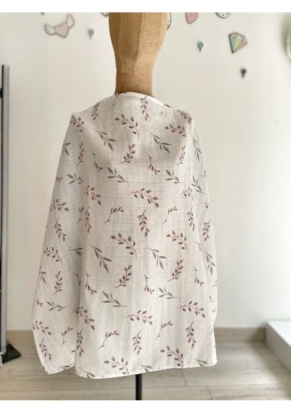 Pembe Çiçekli Dallar Müslin Emzirme Önlüğü