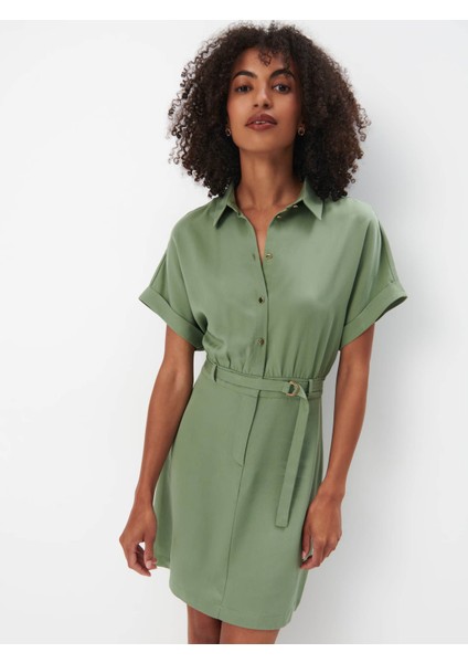 Pi̇qe Elbi̇se Gömlek Yaka Kısa Kol Diz Üstü Regular Fit Haki Renk Elbise fiyatları