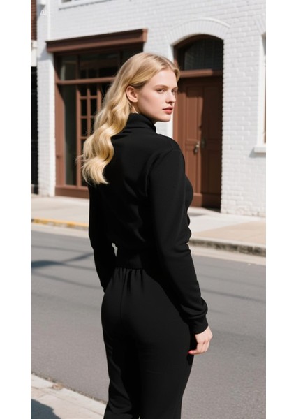 Waffle Kumaş Yarım Fermuarlı Alt-Üst Eşofman Takımı