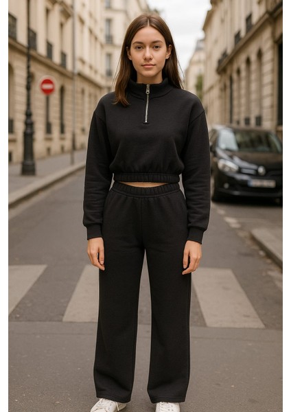 Waffle Kumaş Yarım Fermuarlı Alt-Üst Eşofman Takımı