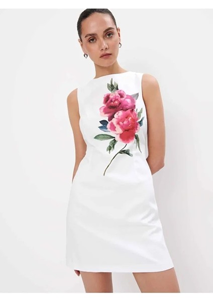 Scoby Bisiklet Yaka Kolsuz Desenli Uzun Boy Regular Fit Beyaz Renk Elbise fiyatları