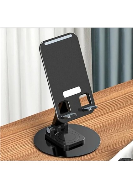 Alüminyum Tablet ve Telefon Standı, 360 Derece Ayarlanabilir Dönme Özelliği, Çok Amaçlı Masaüstü Dock Tutucu (Siyah)