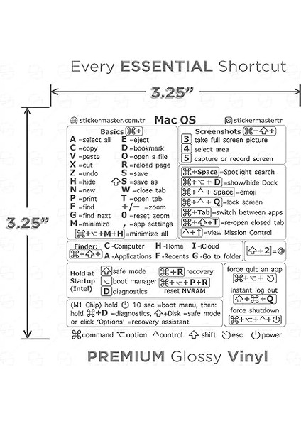 Master Mac Os MacBook Air Pro Decal Sticker Cheat Sheet Accessories Keyboard Shortcuts Temporary Adhesive Mac Laptop Accessory M1+Intel, Clear Vinyl Sticker, Compatible With 13/14/16 Inch iMac modelleri