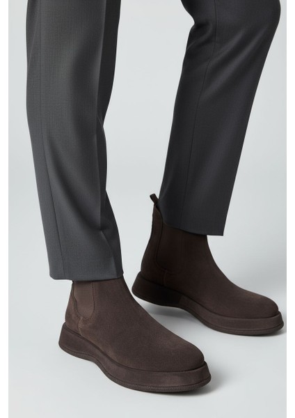 M22327 Marcomen Hakiki Süet Deri Erkek Kahverengi Süet Chelsea Bot indirimleri