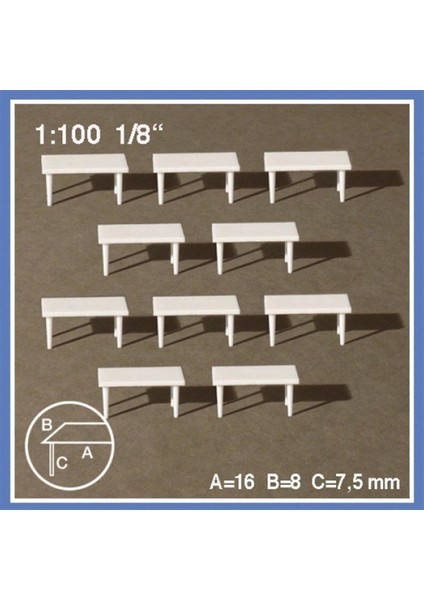 546020 1/100 Ölçek, -Dıkdörtgen Masa-Beyaz-10 Adet