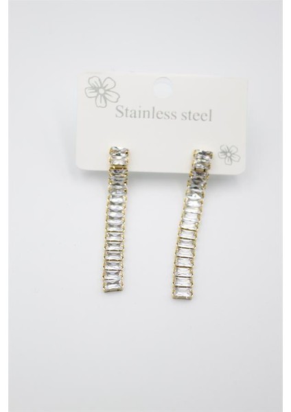 Büyük Baget Taşlı Çelik Küpe - Altın fiyatları