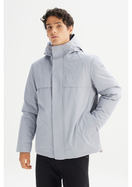 Relaxed Fit Rahat Kesim Kapüşonlu Cepli Şişme Mont