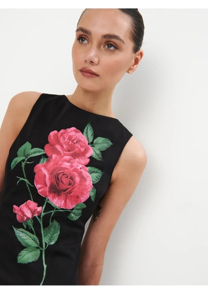 Scoby Bisiklet Yaka Kolsuz Desenli Uzun Boy Regular Fit Siyah Renk Elbise modelleri