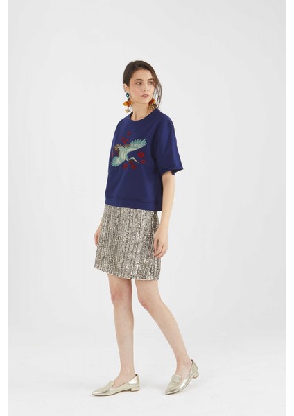 Payetli Abiye Etek Gümüş Y9963103_078