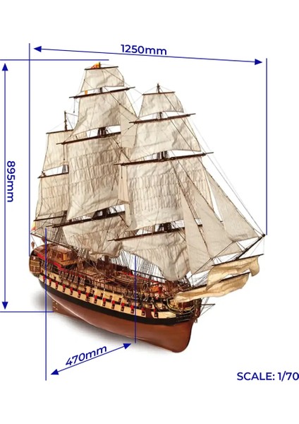 15000 1/70 Ölçek, Montanes, 125 Cm. Yelkenli Ispanyol Savaş Gemisi, Ahşap Model Kiti indirimleri