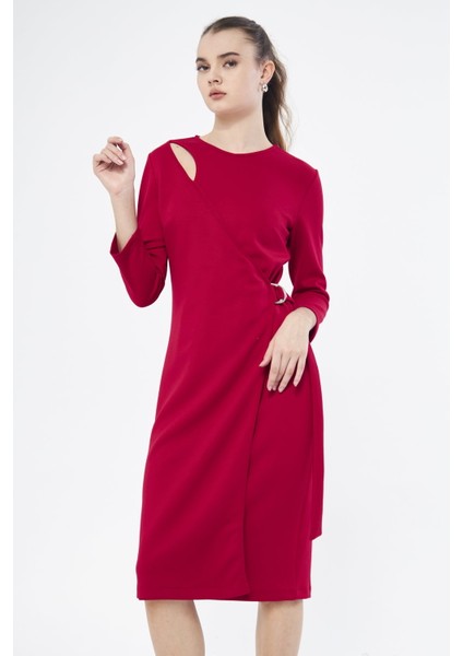 Picacy Yuvarlak Yaka Diz Altı Regular Fit Kırmızıi Renk Elbise