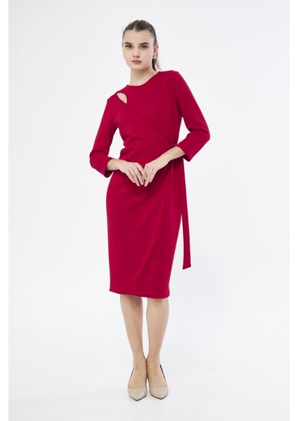Picacy Yuvarlak Yaka Diz Altı Regular Fit Kırmızıi Renk Elbise fiyatları