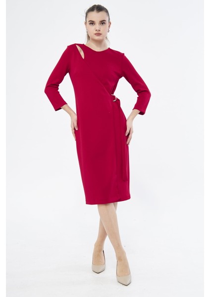 Picacy Yuvarlak Yaka Diz Altı Regular Fit Kırmızıi Renk Elbise modelleri