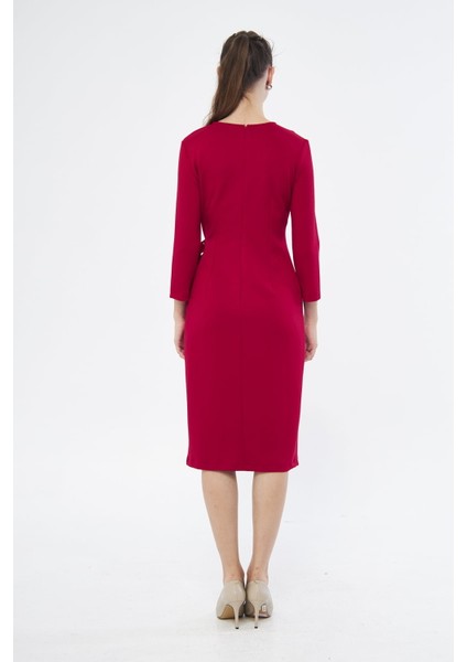 Picacy Yuvarlak Yaka Diz Altı Regular Fit Kırmızıi Renk Elbise