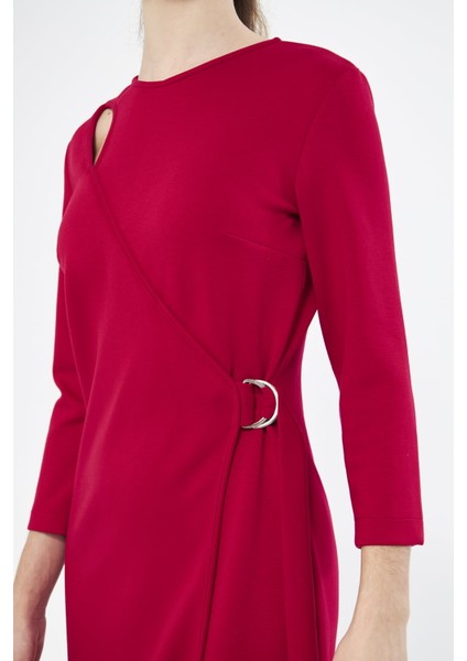 Picacy Yuvarlak Yaka Diz Altı Regular Fit Kırmızıi Renk Elbise