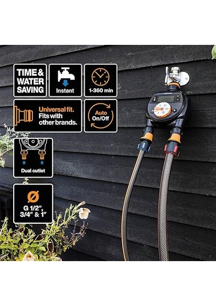 2 Çıkışlı Zamanlayıcı/zamanlayıcı, Tüm Standart Musluk Boyutları Için, Kolay Okunabilir LCD Ekran, Evrensel Boyut, 580 G, Siyah/turuncu, 1054792 fiyatları