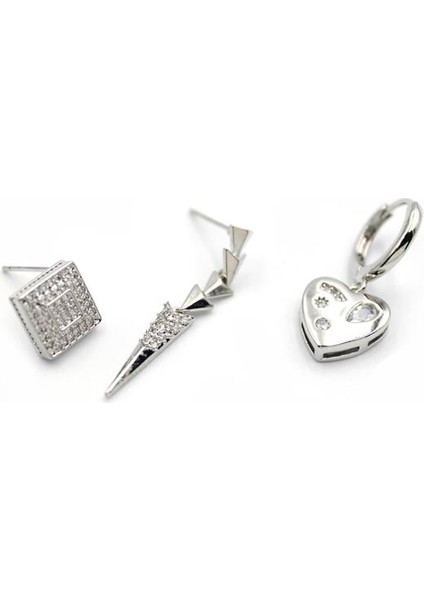 3'lü Kalp Küpe - Gümüş