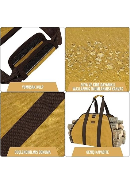 Ağır Hizmet Çantası, Waxed Kanvas, Şömine Odun Çantası, Kamp Için Yakacak Kütük Taşıma Depolama Çantası, Şömine Odun Sobası Aksesuarları -Amber Sarısı modelleri