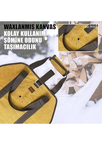 Ağır Hizmet Çantası, Waxed Kanvas, Şömine Odun Çantası, Kamp Için Yakacak Kütük Taşıma Depolama Çantası, Şömine Odun Sobası Aksesuarları -Amber Sarısı fırsatları
