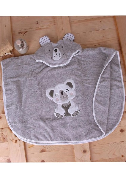 %100 Pamuk Yuvarlak Koala Çocuk Banyo&plaj Panço Havlu Gri Tek Ebat