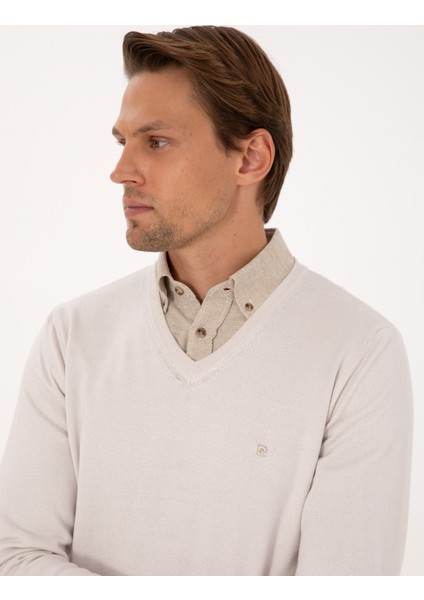 Erkek Taş Slim Fit V Yaka Basic Triko Kazak 50314190-VR049 fiyatları