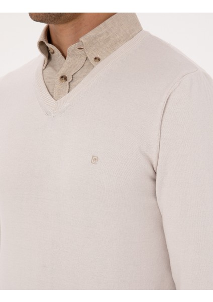 Erkek Taş Slim Fit V Yaka Basic Triko Kazak 50314190-VR049