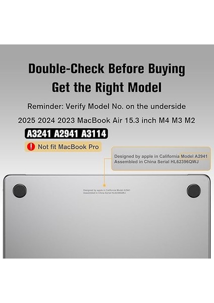 MacBook Air 15 Inç M4 M3 M2 A3241 A3114 A2941 (2025-2023) ile Uyumlu, Ultra Ince Sert Kapaklı Koruyucu Kılıf Snap Case MacBook Air 15" ile Uyumlu, Şeffaf fiyatları