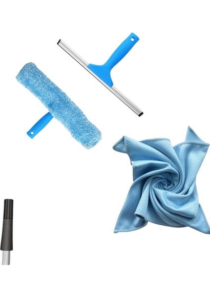 Stand Metal Başlıklı Cam Çek Çek Camsil 35 cm + 35 Cmpeluş ve Aparatı + 50X50 Mikrofiber Cam Bezi + Aparat