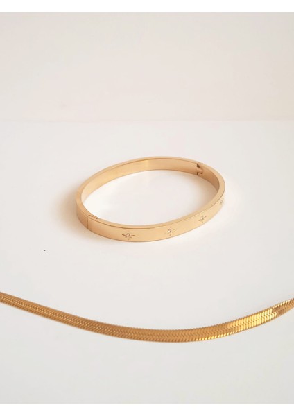 Çelik Taşlı Kuzey Yıldızı Kelepçe Bileklik