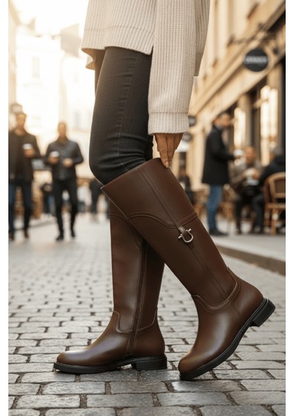 Hulbery Kahverengi Deri ( 3,5 cm Topuk Boyu) Yanı Tokalı Günlük Kadın Çizme fiyatları