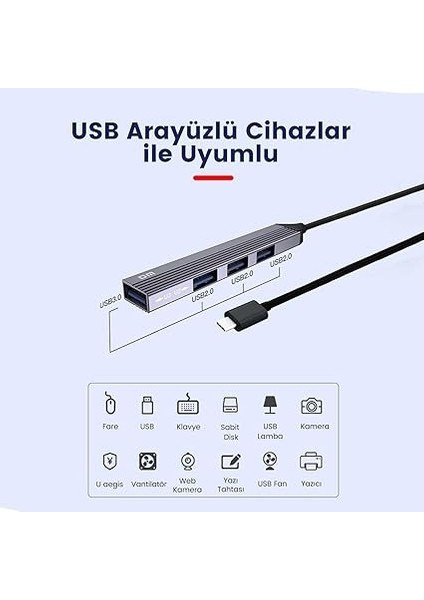 CHB057 USB Type-C To 4 Portlu 3*usb 2.0 1*usb 3.0 Hub Çoklayıcı 1 Metre fırsatları